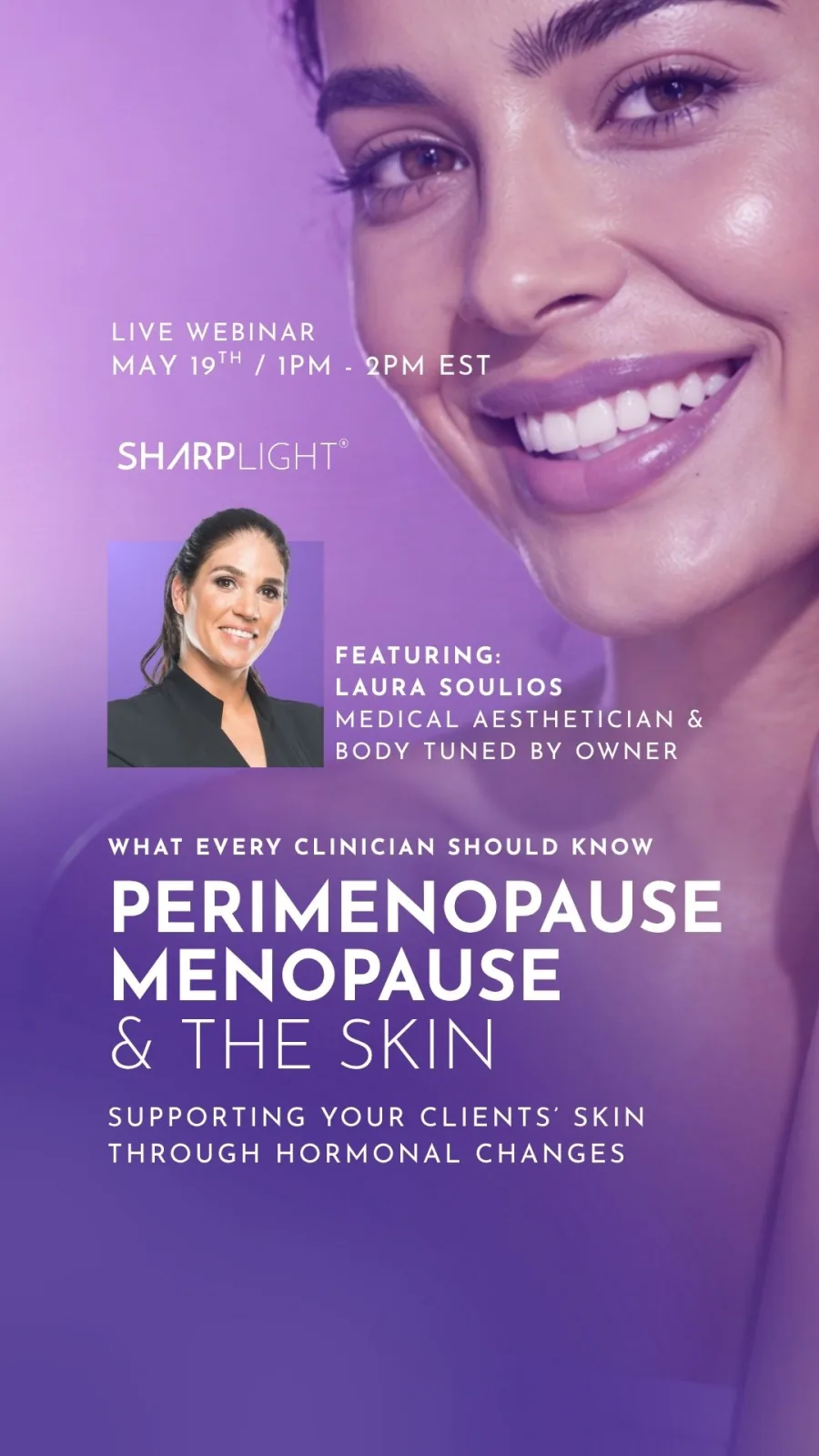 SharpLight live educational webinar about perimenopause, menopause, and skin